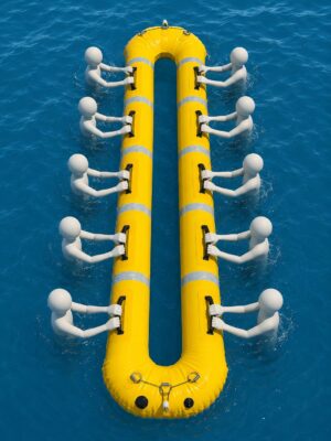 Inflatable floating rescue ladder
