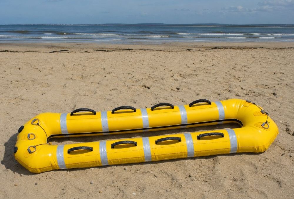 Inflatable floating ladder